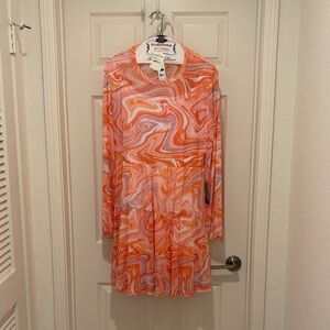 Love By Design Vibrant Orange and White Long Sleeve Dress